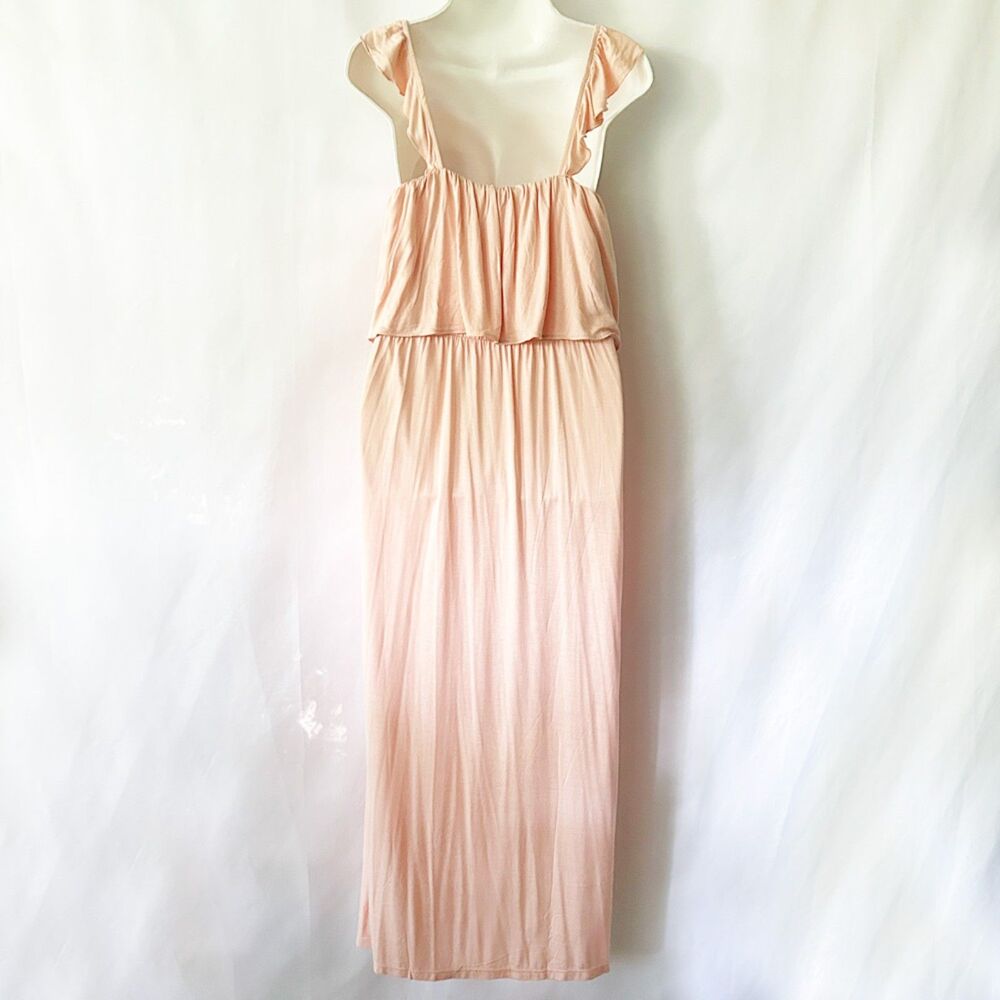 H&M MAMA Long Jersey Maternity Dress (L) in Apricot Ruffle Shoulder Flounce Maxi - Picture 6 of 14